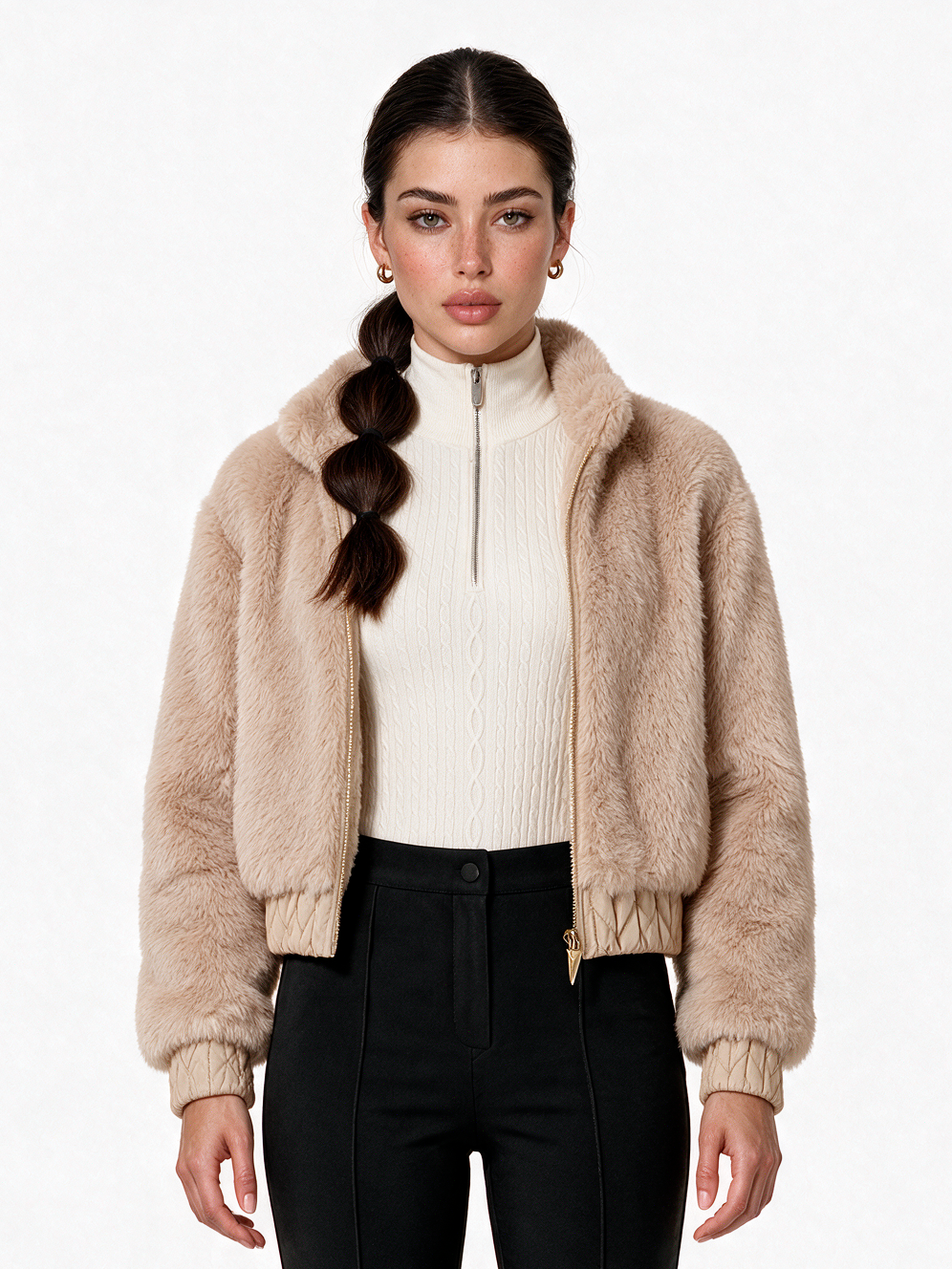 Courchevel Fur Bomber — women's quilted bomber jacket with faux fur collar | LAYRÉS