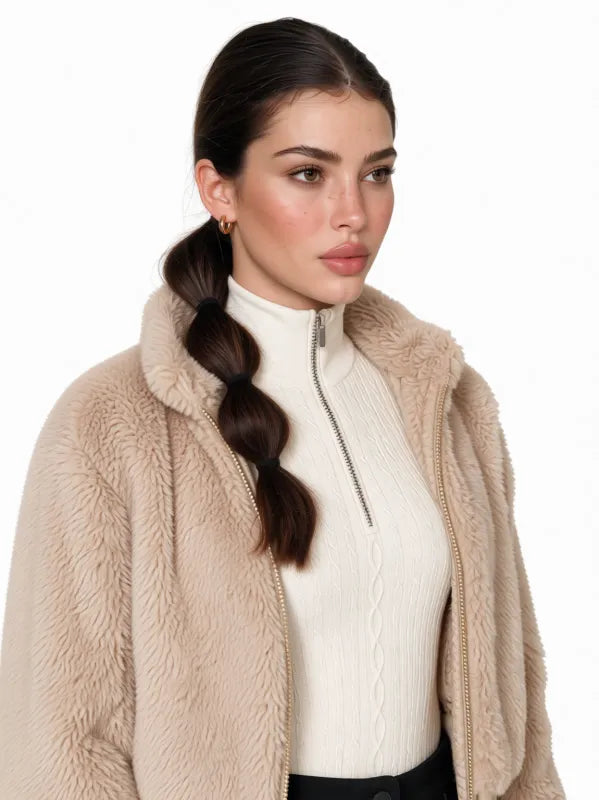 LAYRÉS Courchevel Fur Bomber, luxury après-ski jacket with Sherpa fleece lining