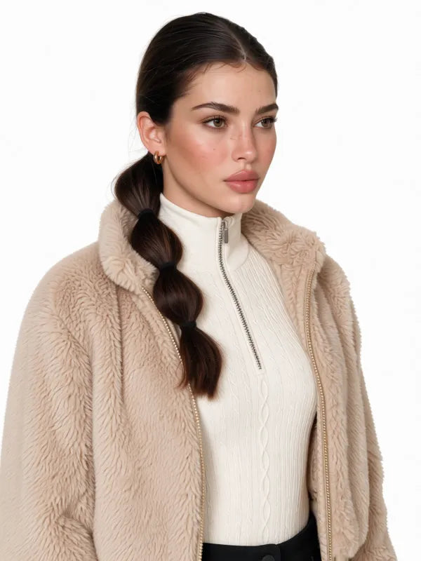 LAYRÉS Courchevel Fur Bomber, luxury après-ski jacket with Sherpa fleece lining
