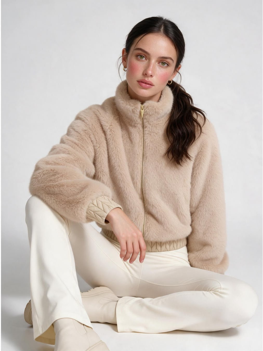 Courchevel Fur Bomber — women's quilted bomber jacket with faux fur collar | LAYRÉS