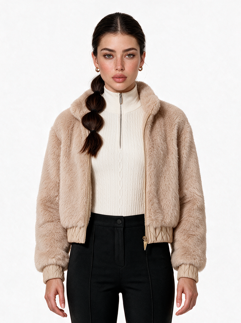 Courchevel Fur Bomber — women's quilted bomber jacket with faux fur collar | LAYRÉS