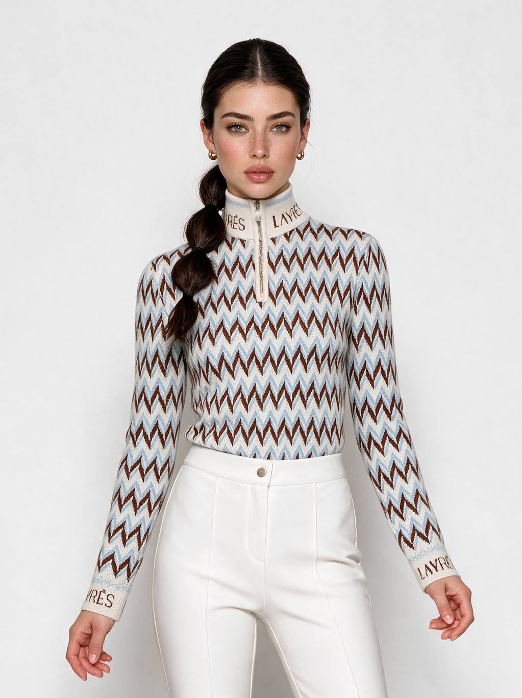 Megève Merino Cashmere Half-Zip in signature chevron knit | LAYRÉS