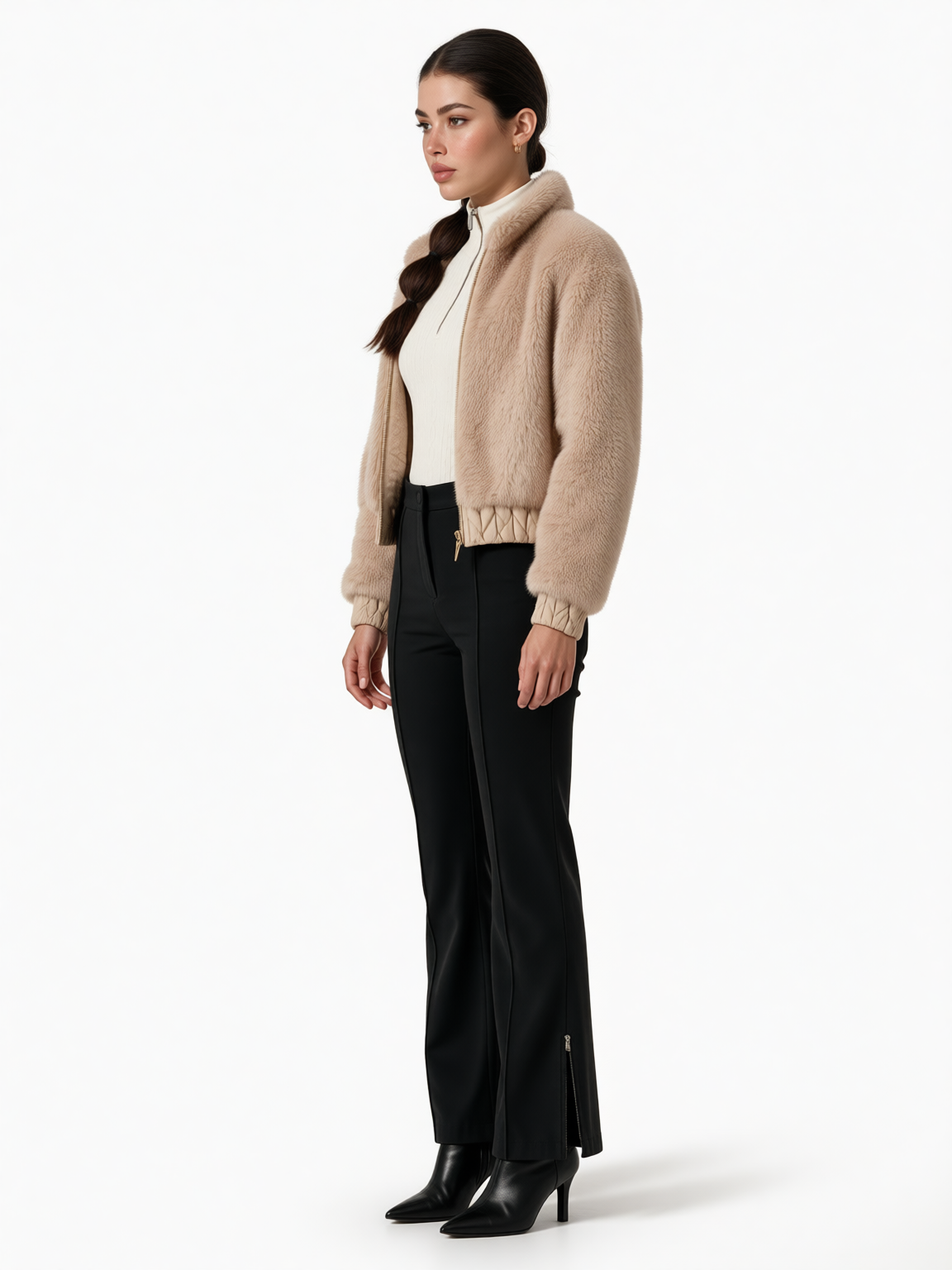 Quilted faux fur collar bomber jacket for women — Courchevel by LAYRÉS