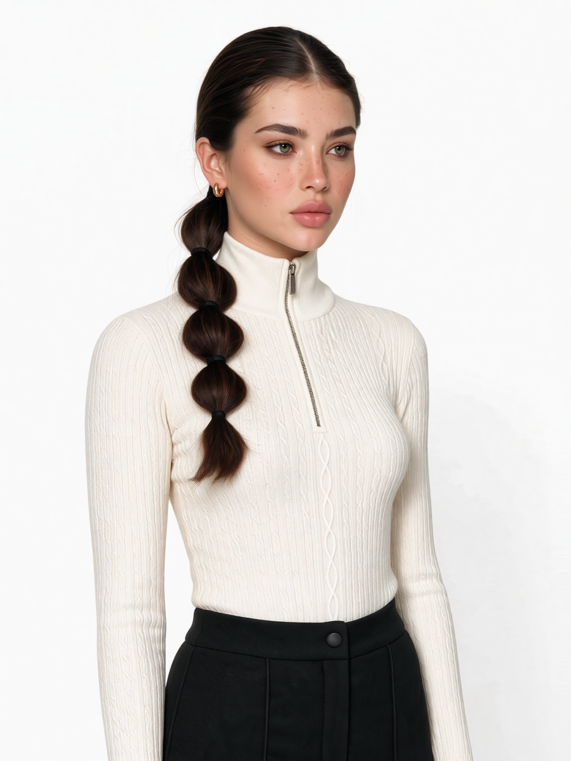 St Moritz Merino Cashmere Bodysuit — cable knit with zip front | LAYRÉS