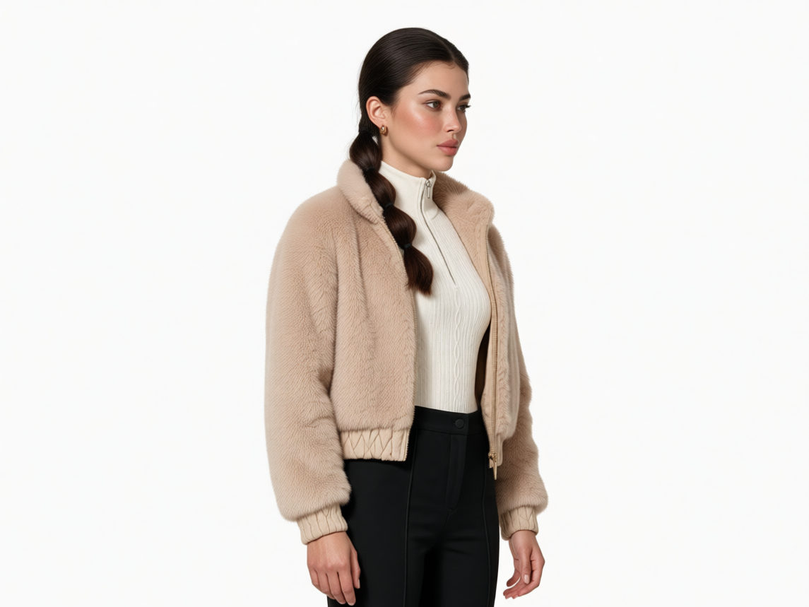 Quilted faux fur collar bomber jacket for women — Courchevel by LAYRÉS