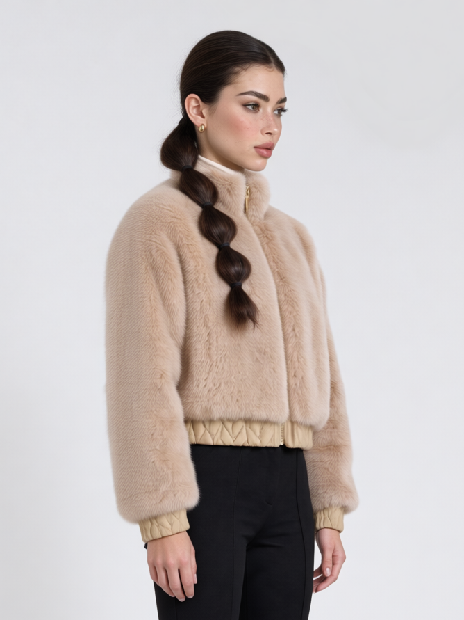 Courchevel Fur Bomber — women's quilted bomber jacket with faux fur collar | LAYRÉS